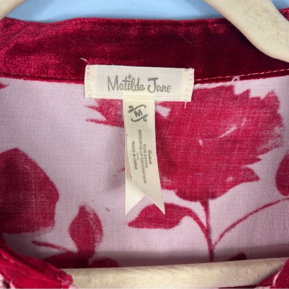 Matilda Jane Size M Miri Floral Print Pleated Blouse Long Sleeve Red Casual Top - Picture 11 of 11